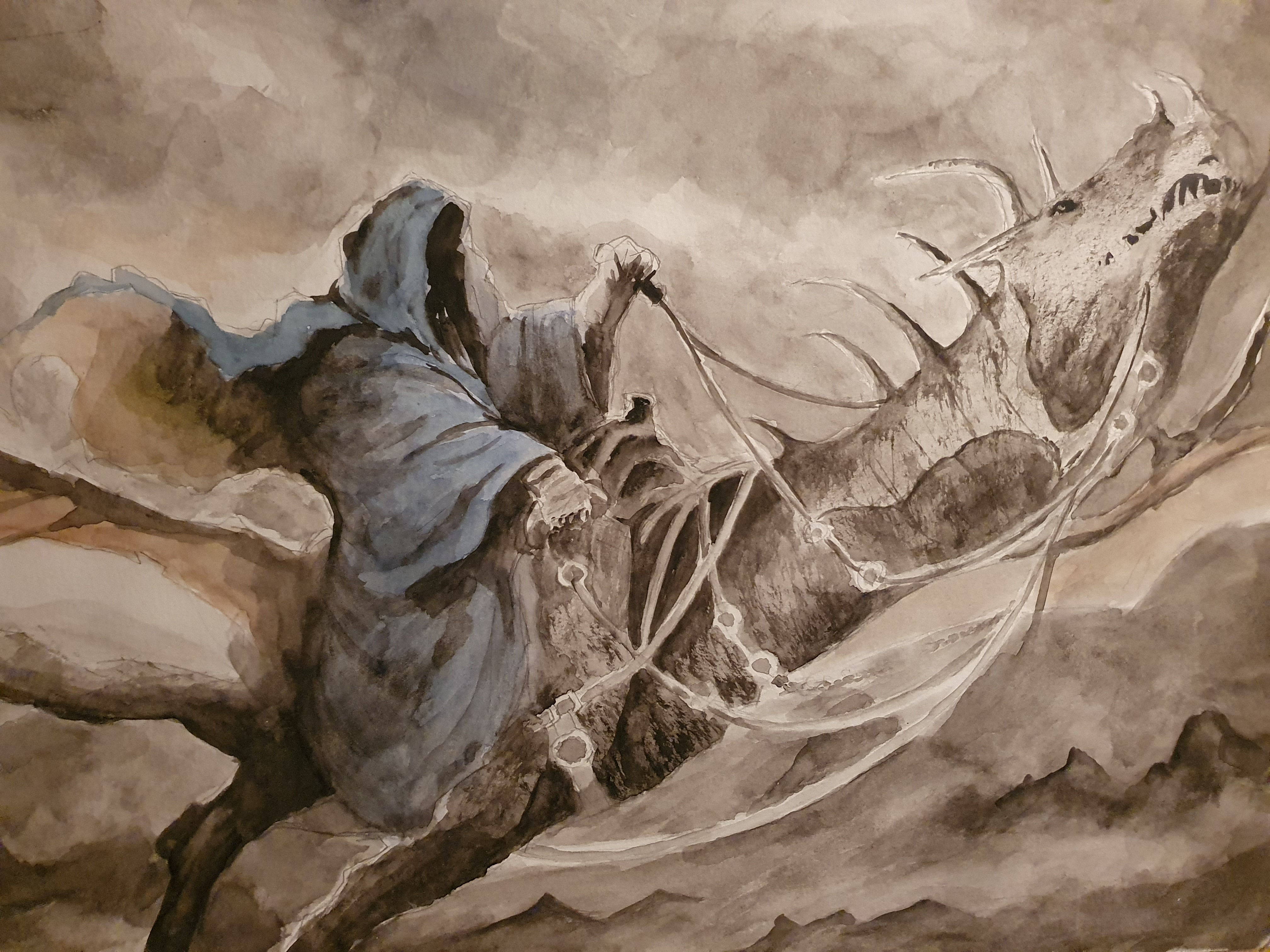 Akvarel, gouache, blyant, Nazgûl, 2016